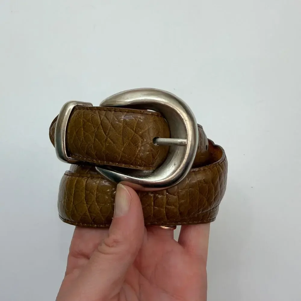 Vintage La Rue Brown Silver Buckle Leather Belt M/L